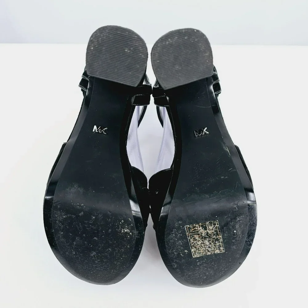 Michael Kors Platform Heels 8 M Black Suede Leather Open Toe Ankle Buckle Strap